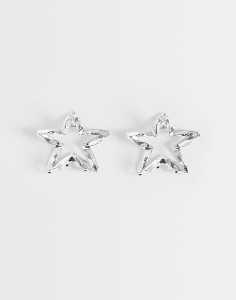 Pieces - Lot de 2 petites pinces à cheveux étoiles en métal - Argenté - view 1