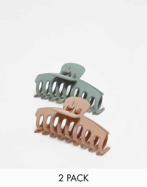 Pieces - Lot de 2 pinces à cheveux cylindriques taille moyenne - Neutre/vert sauge - view 1