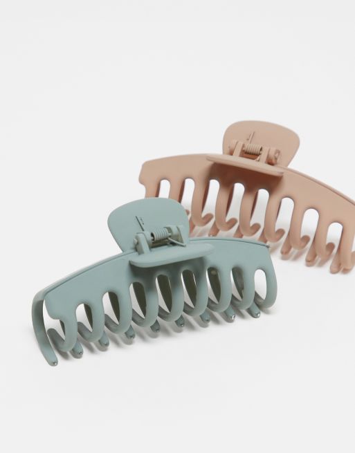 Pieces - Lot de 2 pinces à cheveux cylindriques taille moyenne - Neutre/vert sauge, 2 de 4