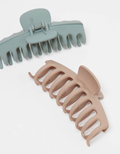 Pieces - Lot de 2 pinces à cheveux cylindriques taille moyenne - Neutre/vert sauge, 4 de 4