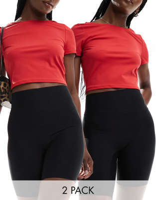 Pieces - Lot de 2 shorts legging sans coutures - Noir