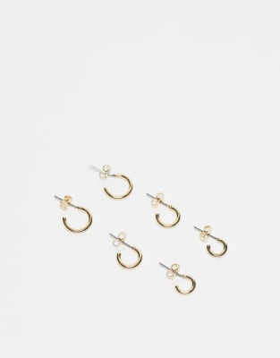Pieces - Lot de 3 paires d'anneaux et créoles basiques en plaqué or 18 carats - Doré