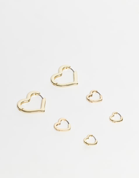 Pieces - Lot de 3 paires de boucles d'oreilles à motif petit cœur - Doré - view 1