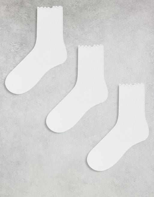 Pieces - Lot de 3 paires de chaussettes à bords festonnées - Blanc