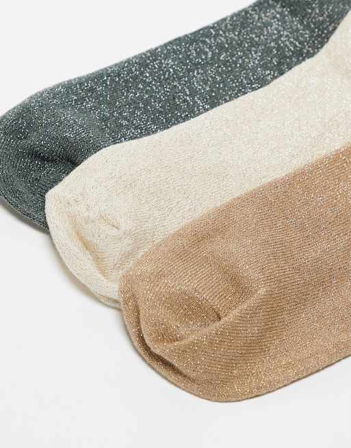Pieces - Lot de 3 paires de chaussettes à bords festonnées - Gris, camel et bouleau, 3 de 3