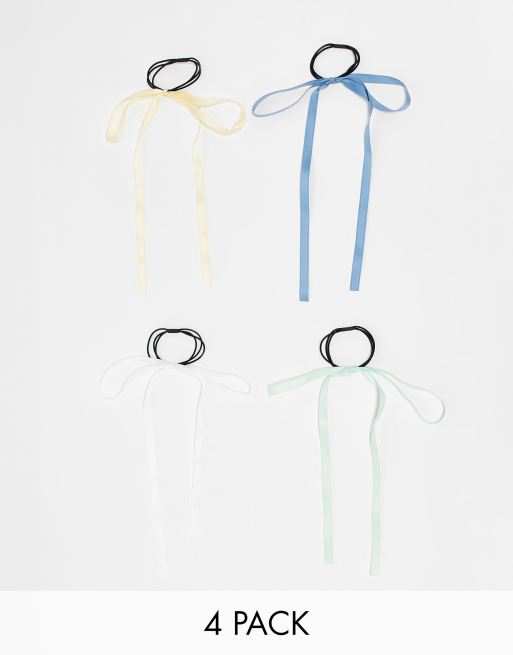 Pieces - Lot de 4 élastiques à cheveux avec nœud - Multicolore pastel