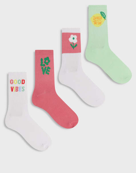 Pieces - Lot de 4 paires de chaussettes à motif Good Vibes - Blanc - view 1