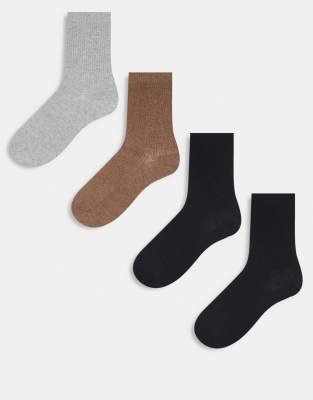 Pieces - Lot de 4 paires de chaussettes côtelées - Tons neutres-Multicolore