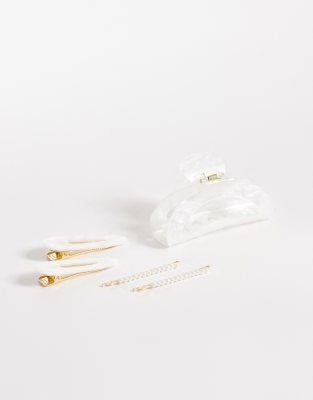 Pieces - Lot de 6 accessoires pour cheveux - Blanc