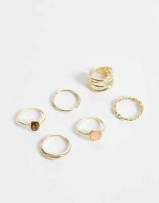 Pieces - Lot de 6 bagues - Doré