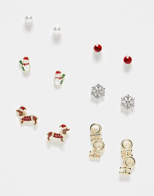 Pieces Christmas 6 pack stud earrings with candy cane card in multi - ASOS Price Checker