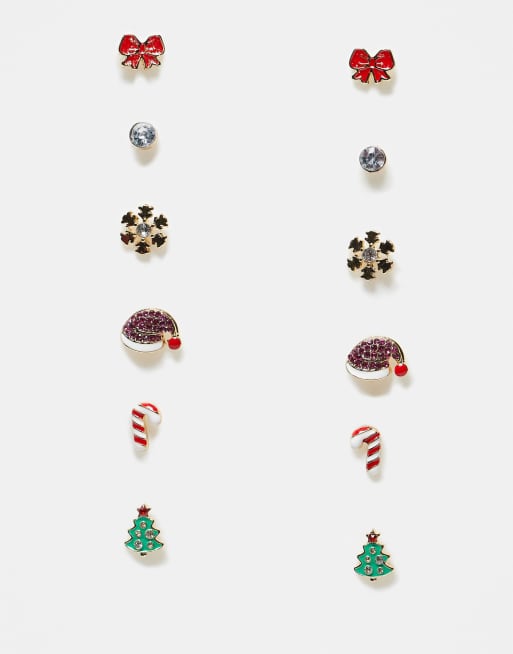 Pieces - Lot de 6 paires de boucles d'oreilles de Noël - Multicolore