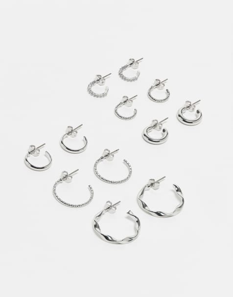 Pieces - Lot de 6 paires de créoles à motif varié - Argenté - view 1