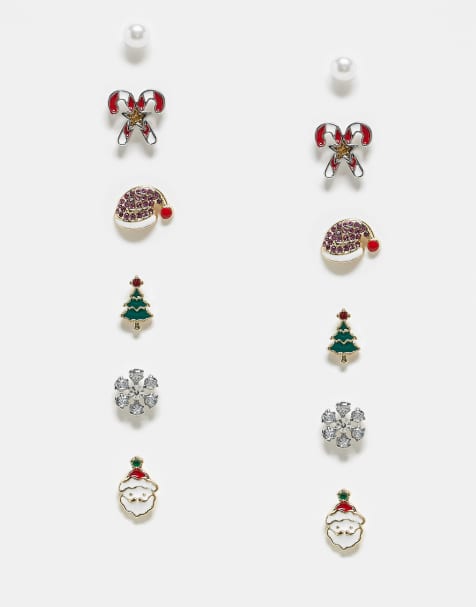 Pieces - Lot de 6 paires des boucles d'oreilles de Noël - Multicolore - view 1