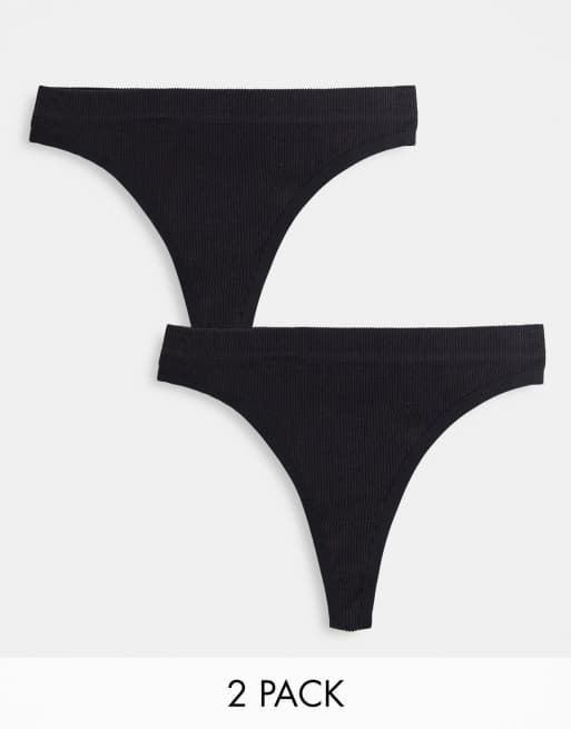 Pieces lounge 2 pack ribbed thong in black - part of a set