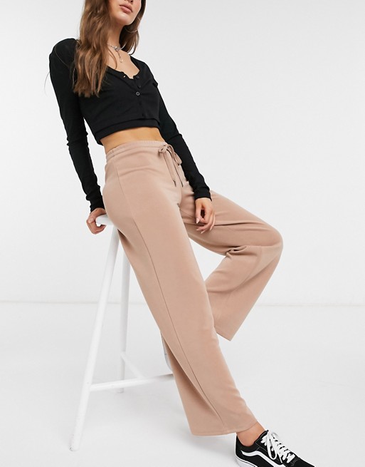 Pieces lounge wide leg trouser with drawstring in nude