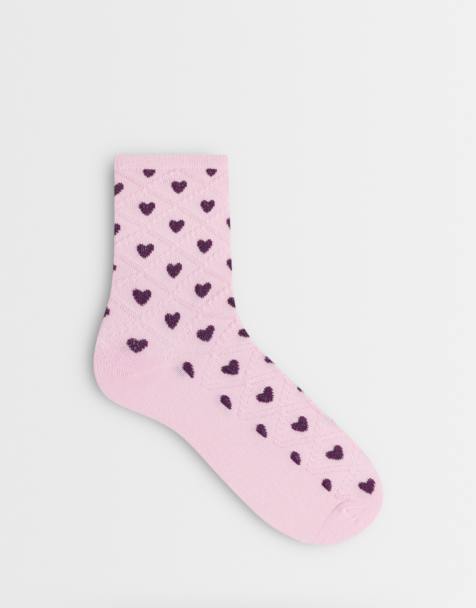 Pieces love heart ankle socks in pink and burgundy - view 1