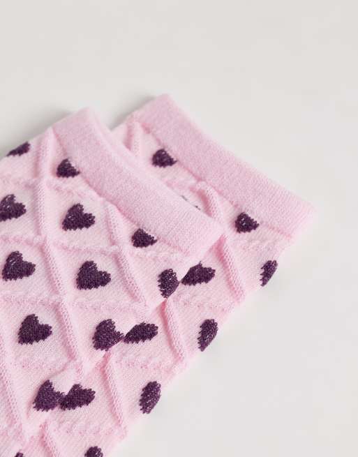 Pieces love heart ankle socks in pink and burgundy, 2 of 3