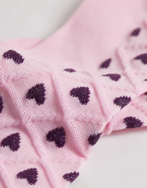 Pieces love heart ankle socks in pink and burgundy, 3 of 3