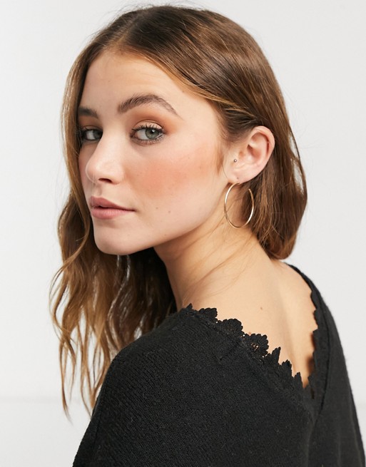 Pieces low back lace detail jumper in black