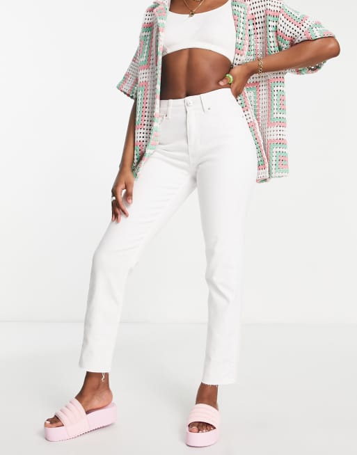 Pieces - Luna - Jeans met rechte pijpen en onafgewerkte zoom in wit