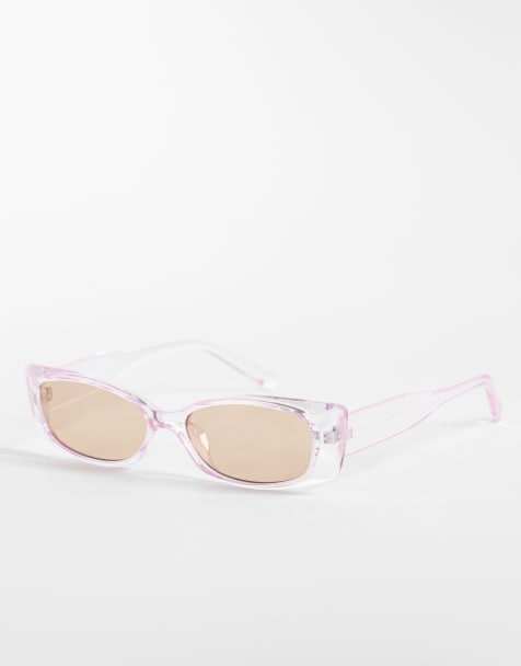 Pieces - Lunettes de soleil à monture rectangulaire - Rose transparent - view 1