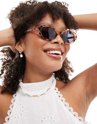 Pieces oval cateye sunglasses with tortoiseshell frame - ASOS Price Checker