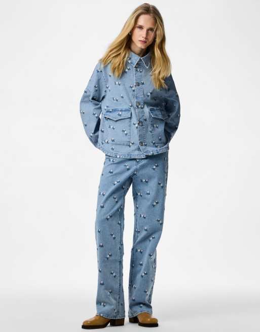 PIECES - Lysegrå jeans i denim i lige pasform, 5 af 5