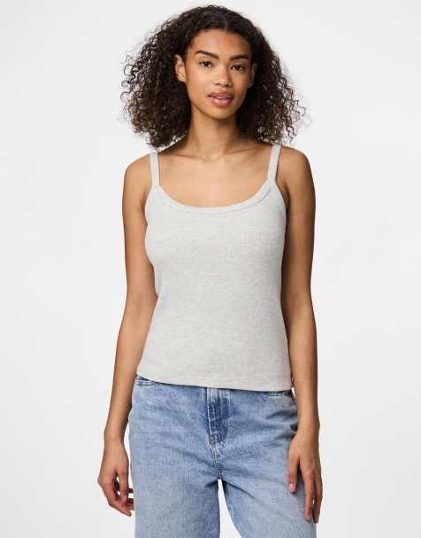 Pieces - Lysegrå top med tynde stropper - view 1