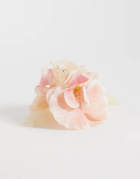 Pieces - Lyserød hårklemme med 3D-blomstermønster - view 1