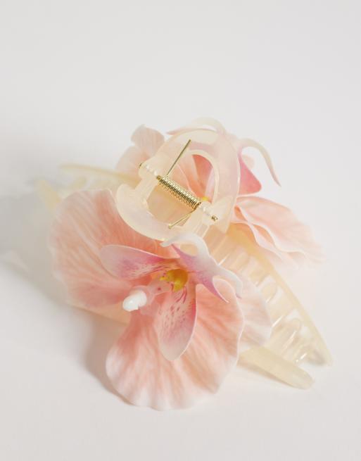 Pieces - Lyserød hårklemme med 3D-blomstermønster, 2 af 3