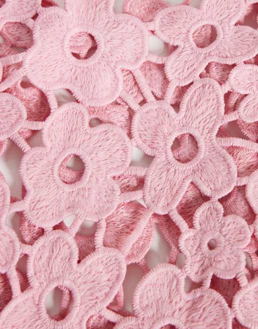 PIECES - Lyserød poset taske med blomsterblonder, 3 af 4