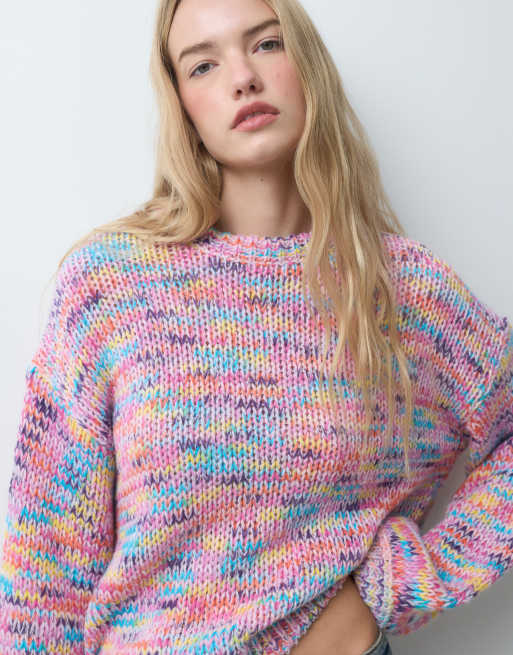 Pieces maglione a maglia grossa oversize rosa multicolore, 1 di 4