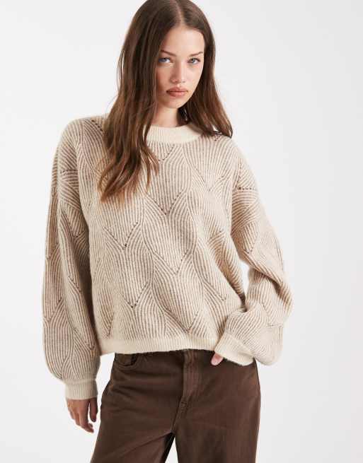 Pieces - Maglione beige e crema a contrasto con dettagli testurizzati
