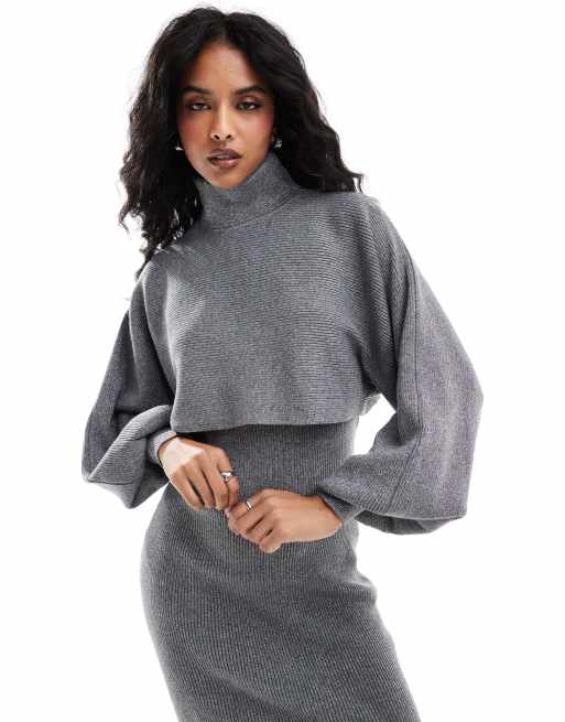 Pieces - Maglione con collo alto corto argento glitterato in coordinato