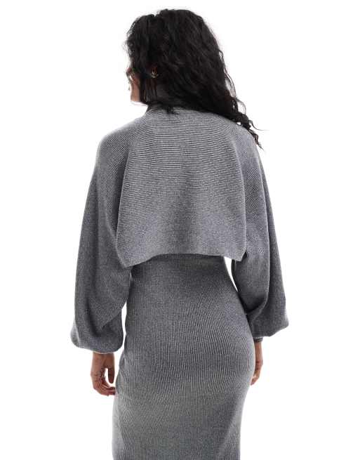Pieces - Maglione con collo alto corto argento glitterato in coordinato, 2 di 4