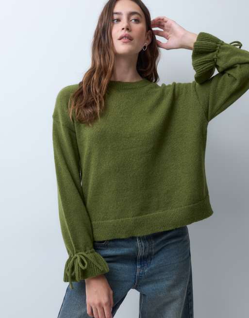 Pieces maglione con dettagli ai polsini in verde muschio, 1 di 4