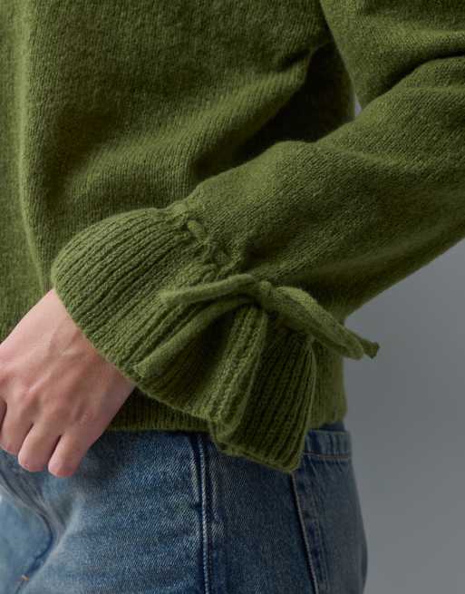 Pieces maglione con dettagli ai polsini in verde muschio, 2 di 4