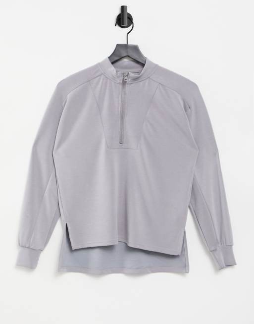 Pieces - Maglione grigio con zip corta in morbido modal in coordinato
