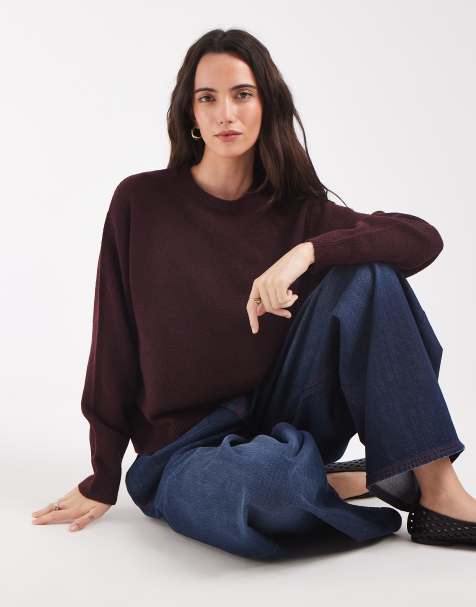 Pieces maglione lavorato a maglia oversize a maniche lunghe bordeaux - view 1