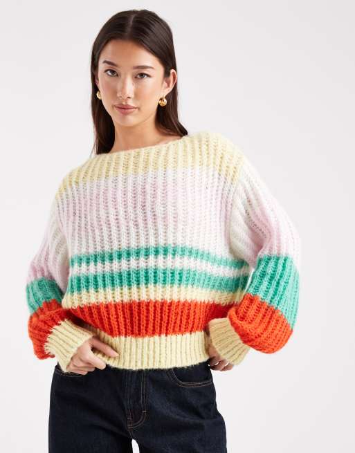 Pieces - Maglione lavorato a righe multicolore rétro