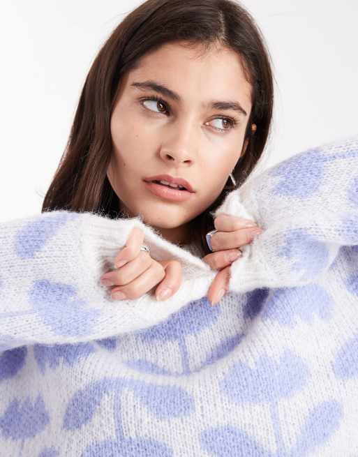 Pieces - Maglione lavorato bianco con stampa di tulipani lavanda, 3 di 4