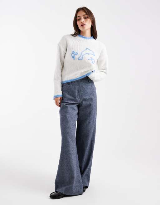 Pieces - Maglione lavorato crema e blu con delfini, 2 di 4