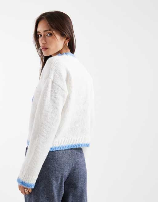Pieces - Maglione lavorato crema e blu con delfini, 4 di 4