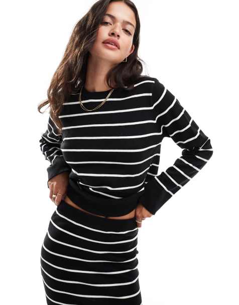 Pieces - Maglione nero a righe in maglia sottile in coordinato - view 1