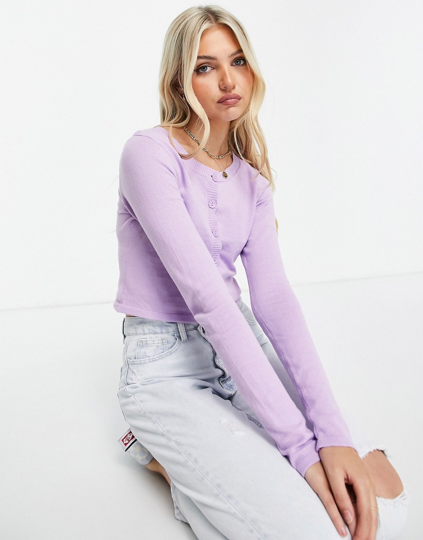 Pieces Maiken long sleeve cropped cardigan in orchid bloom-Purple