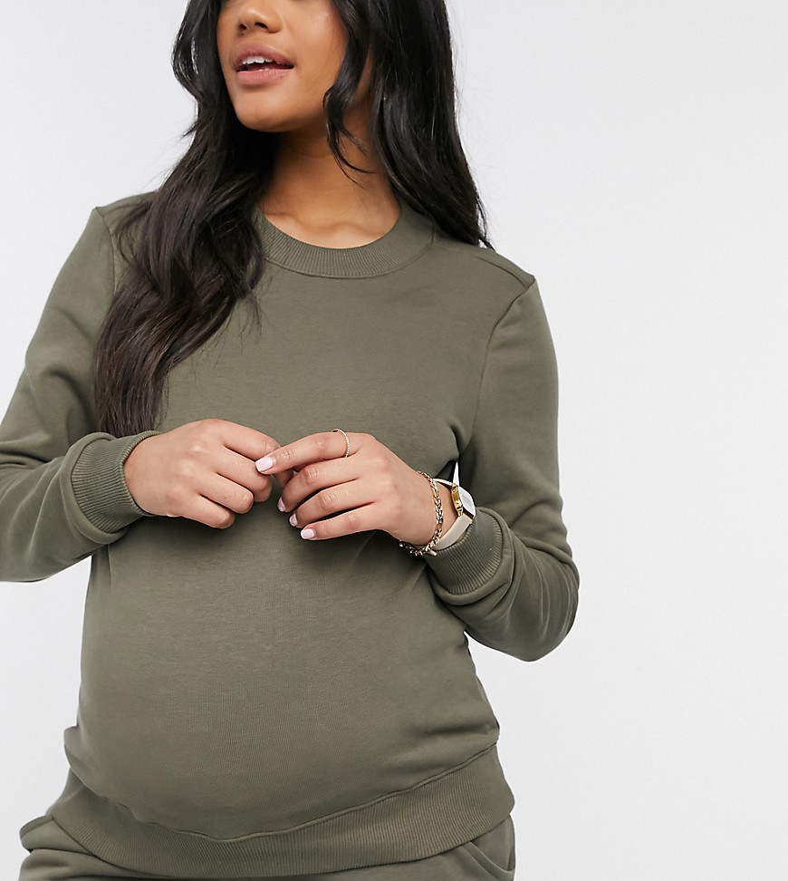 Pieces – Mammakläder – Khakifärgad sweatshirt, del av set-Grön