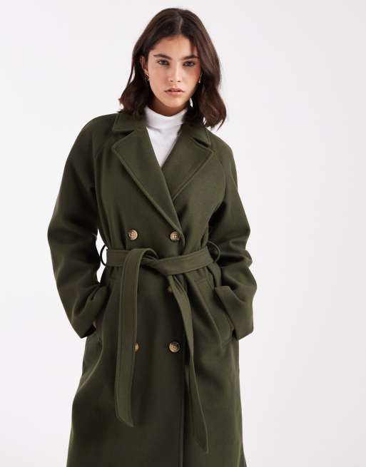 Pieces - Manteau en laine à double boutonnage - Kaki foncé, 2 de 4