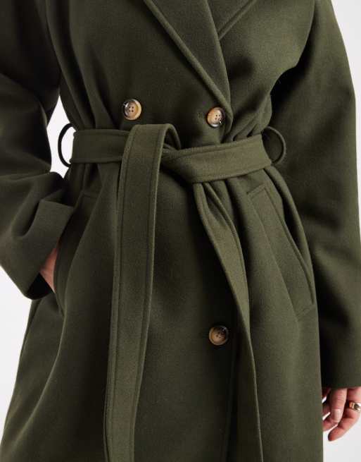 Pieces - Manteau en laine à double boutonnage - Kaki foncé, 4 de 4