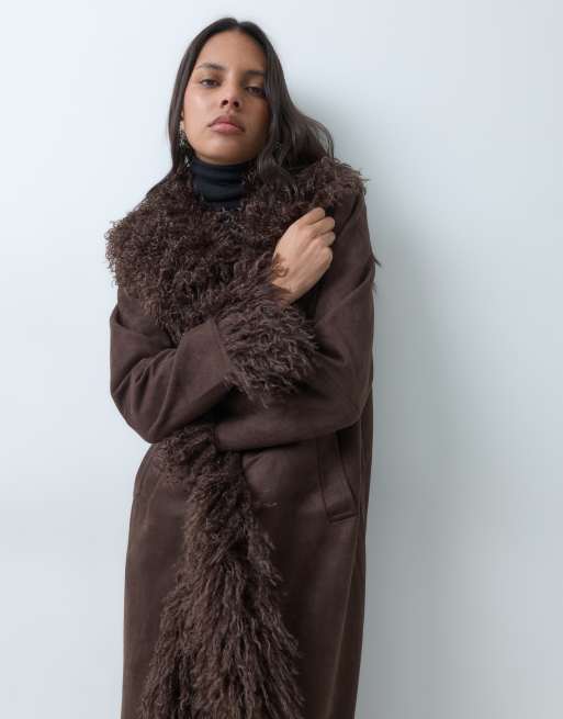 Pieces manteau long Penny Lane avec bordures marron chocolat, 4 de 5